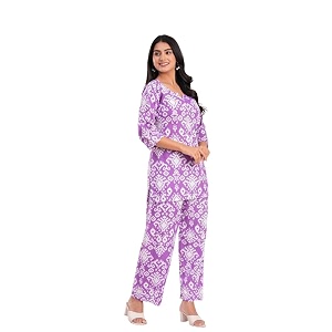 yazia women cotton lounge wear set  printed top amp pyjama co-ord set  soft breathable fabric  daily nightwear amp home wear  small to 3xl