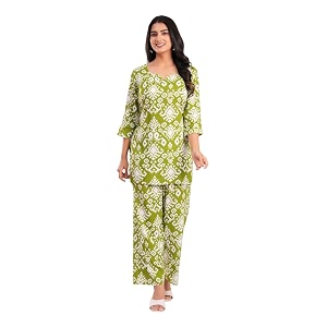 yazia women cotton lounge wear set  printed top amp pyjama co-ord set  soft breathable fabric  daily nightwear amp home wear  small to 3xl