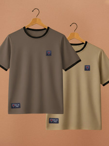 Yazole Printed Men Round Neck Brown Beige