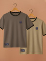 Yazole Printed Men Round Neck Brown Beige
