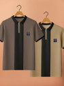 Yazole Self Design Men Zip Neck Brown
