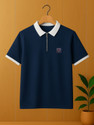 Yazole Solid Men Polo Neck Navy Blue