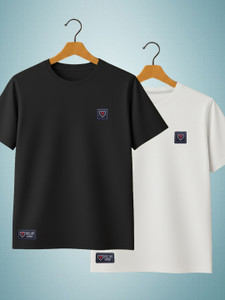 Yazole Solid Men Round Neck Black White