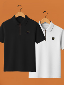 Yazole Solid Men Zip Neck Black White