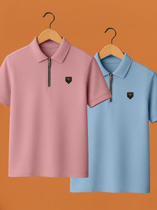 Yazole Solid Men Zip Neck Pink Light