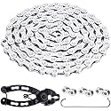 YBEKI 6/7/8/9/10/11 Speed Carbon Steel Bike Chain with Full Silver Plating, 116 Links, 3 Extra Master Links &amp; Chain Tool - Compatible with Shimano/SRAM Mountain, Road (11 Speed, Silver, 1)
