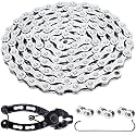 YBEKI 6/7/8/9/10/11 Speed Carbon Steel Bike Chain with Full Silver Plating, 116 Links, 3 Extra Master Links &amp; Chain Tool - Compatible with Shimano/SRAM Mountain, Road (9 Speed, Silver, 1)