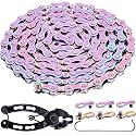 YBEKI 6/7/8/9/10/11 Speed Carbon Steel Bike Chain with Full Silver Plating, 116 Links, 3 Extra Master Links &amp; Chain Tool - Compatible with Shimano/SRAM Mountain, Road (6/7/8 Speed, Multicolour, 1)