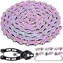 YBEKI 6/7/8/9/10/11 Speed Carbon Steel Bike Chain with Full Silver Plating, 116 Links, 3 Extra Master Links &amp; Chain Tool - Compatible with Shimano/SRAM Mountain, Road (11 Speed, Multicolour, 1)
