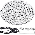 YBEKI 6/7/8/9/10/11 Speed Carbon Steel Bike Chain with Full Silver Plating, 116 Links, 3 Extra Master Links &amp; Chain Tool - Compatible with Shimano/SRAM Mountain, Road (10 Speed, Silver, 1)