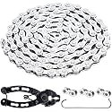 YBEKI 6/7/8/9/10/11 Speed Carbon Steel Bike Chain with Full Silver Plating, 116 Links, 3 Extra Master Links &amp; Chain Tool - Compatible with Shimano/SRAM Mountain, Road (6/7/8 Speed, Silver, 1)