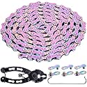 YBEKI 6/7/8/9/10/11 Speed Carbon Steel Bike Chain with Full Silver Plating, 116 Links, 3 Extra Master Links & Chain Tool - Compatible with Shimano/SRAM Mountain, Road (10 Speed, Multicolour, 1)