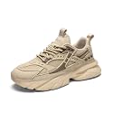 YCMM Chunky Walking Shoes Men Breathable Mesh Lace-Up Platform Sneakers Non-Slip Comfortable Casual Dad Style for Work Gym Everyday Wear