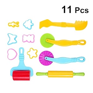 11pcs clay dough tools kit playdough rollers molds cutters modelling tools random color- multi color