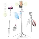 Yeaki 71” Auto Face Tracking Tripod for iPhone with Light,360° Rotating Phone Stand with Rechargeable Remote Control for TikTok Vlog, Phone Tripod for Android Camera/GoPro/Ring Light (White)