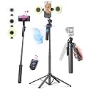Yeaki 71” Auto Face Tracking Tripod for iPhone with Light,360° Rotating Phone Stand with Rechargeable Remote Control for TikTok Vlog Video Recording, Phone Tripod for Android Camera/GoPro/Ring Light