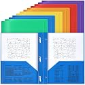 Yeaqee 12 Pcs Plastic Folders with Pockets and Prongs