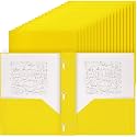 Yeaqee 30 Pcs Plastic Folders with Pockets and Prongs Plastic Folder 2 Pockets 3 Prongs with Card Slot for Office, School for Students, Teachers, Office Workers (Yellow)