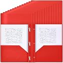 Yeaqee 30 Pcs Plastic Folders with Pockets and Prongs Plastic Folder 2 Pockets 3 Prongs with Card Slot for Office, School for Students, Teachers, Office Workers (Red)