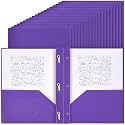 Yeaqee 30 Pcs Plastic Folders with Pockets and Prongs Plastic Folder 2 Pockets 3 Prongs with Card Slot for Office, School for Students, Teachers, Office Workers (Purple)