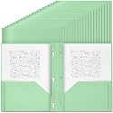 Yeaqee 30 Plastic Folders with Pockets and Prongs Plastic Folder 2 Pockets 3 Prongs with Card Slot for Office, School for Students, Teachers, Office Workers (Sage Green)