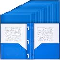 Yeaqee 60 Pcs Blue Plastic Folders with Pockets and Prongs Plastic Folder 2 Pockets 3 Prongs with Business Card Slot Back to School Folders for Students, Teachers, Office Workers