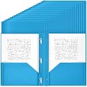 Yeaqee 60 Pcs Plastic Folders with Pockets and Prongs Plastic Folder 2 Pockets 3 Prongs with Business Card Slot Back to School Folders for Students, Teachers, Office Workers (Lake Blue)