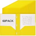 Yeaqee 60 Pcs Plastic Folders with Pockets and Prongs Plastic Folder 2 Pockets 3 Prongs with Card Slot for Office, School for Students, Teachers, Office Workers (Yellow)