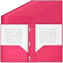 Yeaqee 60 Pcs Plastic Folders with Pockets and Prongs Plastic Folder 2 Pockets 3 Prongs with Business Card Slot Back to School Folders for Students, Teachers, Office Workers (Rose Pink)