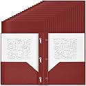 Yeaqee 60 Pcs Plastic Folders with Pockets and Prongs Plastic Folder 2 Pockets 3 Prongs with Business Card Slot Back to School Folders for Students, Teachers, Office Workers (Dark Red)