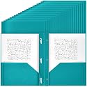 Yeaqee 60 Pcs Plastic Folders with Pockets and Prongs Plastic Folder 2 Pockets 3 Prongs with Business Card Slot Back to School Folders for Students, Teachers, Office Workers (Turquoise)