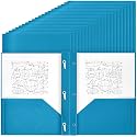 Yeaqee 60 Pcs Plastic Folders with Pockets and Prongs Plastic Folder 2 Pockets 3 Prongs with Business Card Slot Back to School Folders for Students, Teachers, Office Workers (Sapphire Blue)
