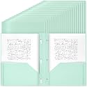 Yeaqee 60 Pcs Plastic Folders with Pockets and Prongs Plastic Folder 2 Pockets 3 Prongs with Business Card Slot Back to School Folders for Students, Teachers, Office Workers (Mint Green)