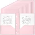 Yeaqee 80 Pcs Plastic Folders with Pockets and Prongs Plastic Folder 2 Pockets 3 Prongs with Business Card Slot Back to School Folders for Students, Teachers, Office Workers (Light Pink)