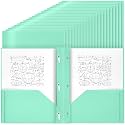 Yeaqee 80 Pcs Plastic Folders with Pockets and Prongs Plastic Folder 2 Pockets 3 Prongs with Business Card Slot Back to School Folders for Students, Teachers, Office Workers (Light Green)