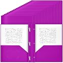 Yeaqee 80 Pcs Plastic Folders with Pockets and Prongs Plastic Folder 2 Pockets 3 Prongs with Business Card Slot Back to School Folders for Students, Teachers, Office Workers (Fluorescent Purple)