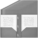 Yeaqee 80 Pcs Plastic Folders with Pockets and Prongs Plastic Folder 2 Pockets 3 Prongs with Business Card Slot Back to School Folders for Students, Teachers, Office Workers (Deep Grey)