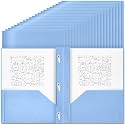 Yeaqee 80 Pcs Plastic Folders with Pockets and Prongs Plastic Folder 2 Pockets 3 Prongs with Business Card Slot Back to School Folders for Students, Teachers, Office Workers (Haze Blue)