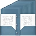 Yeaqee 80 Pcs Plastic Folders with Pockets and Prongs Plastic Folder 2 Pockets 3 Prongs with Business Card Slot Back to School Folders for Students, Teachers, Office Workers (Blue-Gray)