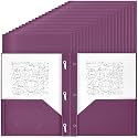 Yeaqee 80 Pcs Plastic Folders with Pockets and Prongs Plastic Folder 2 Pockets 3 Prongs with Business Card Slot Back to School Folders for Students, Teachers, Office Workers (Dark Purple)