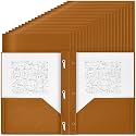 Yeaqee 80 Pcs Plastic Folders with Pockets and Prongs Plastic Folder 2 Pockets 3 Prongs with Business Card Slot Back to School Folders for Students, Teachers, Office Workers (Brown)