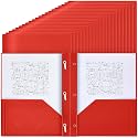 Yeaqee 80 Pcs Plastic Folders with Pockets and Prongs Plastic Folder 2 Pockets 3 Prongs with Business Card Slot Back to School Folders for Students, Teachers, Office Workers (Red)