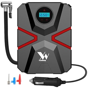 11 year warranty t edition digital tyre inflator - 12v portable air compressor with auto shutoff 150psi black and red