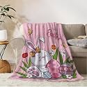 YeeJu Easter Large Throw Blanket 50x70 Pink Easter Rabbit Bunny Egg Blanket Throw Blanket for Couch Sofa Bed Soft Cozy Fuzzy Plush Fleece Blankets and Throws Spring Blanket 50 by 70
