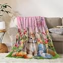YeeJu Easter Throw Blanket 50x60 Pink Easter Rabbit Bunny Egg Blanket Throw Blanket for Couch Sofa Bed Soft Cozy Fuzzy Plush Fleece Blanket Cute Spring Holiday Decorative Throw Blanket 50 by 60