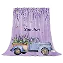 YeeJu Spring Summer Throw Blanket King Size Farmhouse Summer Floral Blanket for Bed Couch Soft Cozy Fuzzy Plush Fleece Blankets Large Big Purple Lavender Flower Decorative Blanket 90x108