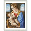 YEESAM ART Cross Stitch Kits for Adults Beginners Madonna Litta by Leonardo da Vinci Pre Printed 11ct, DIY Stamped Embroidery Starter Kit Easy Sewing Set Home Decor