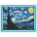 YEESAM Art Cross Stitch Kits for Adults Beginners The Starry Night Sky Pre Printed 14ct, DIY Stamped Embroidery Starter Kit Easy Sewing Set Home Decor