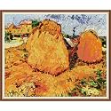 YEESAM Art Cross Stitch Kits for Adults Beginners Haystacks in Provence Pre Printed 14ct, DIY Stamped Embroidery Starter Kit Easy Sewing Set Home Decor