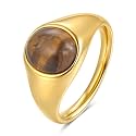 YeGieonr Gold Signet Rings for Women Non Tarnish Gold Rings, Waterproof Gemstones Statement Ring, 18K Gold Plated Stainless Steel Gem Stone Jewelry Gift for Everyday Wear